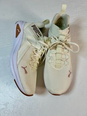 Puma Women's Cream Sneakers with Blush Logo Accents US 10/EU 41